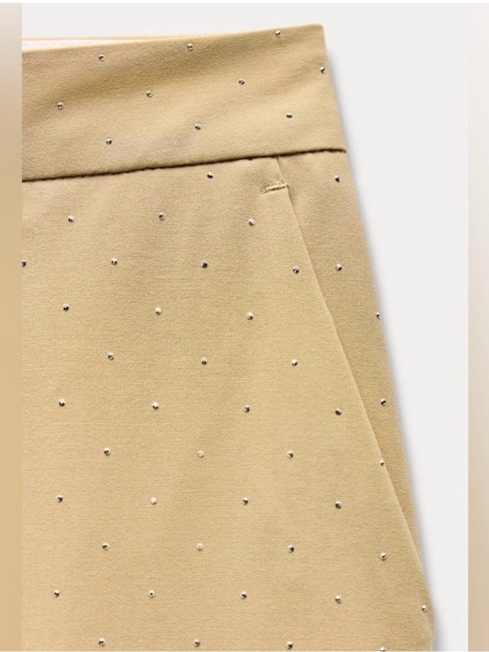 Zara NWOT Beige Suit with small silver studs. Cropped Tailored Pants. - Picture 8 of 9